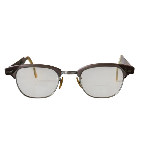 Vintage Art Craft Browline Glasses Aluminum Two Tone 60s Bifocal Lenses - Picture 2 of 13